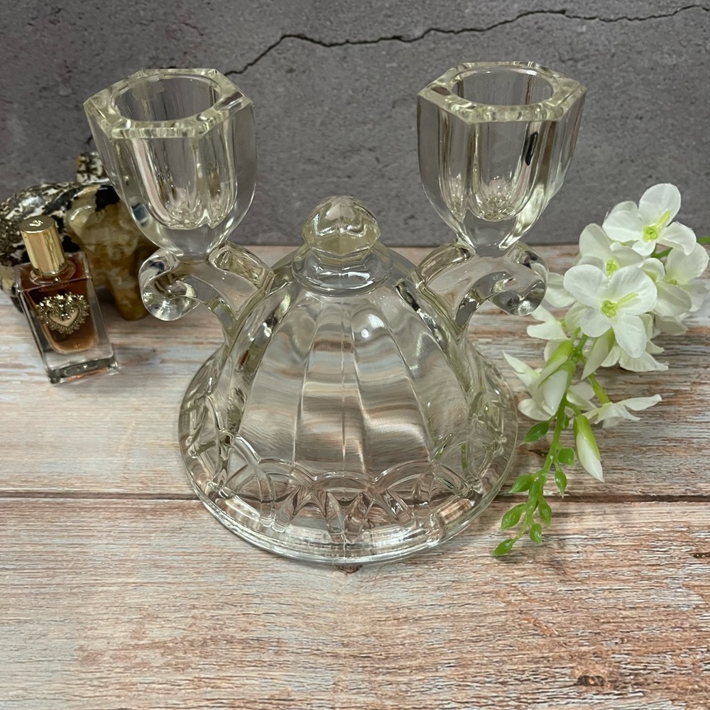 Vintage Imperial Glass Lace Double Light Crystal Candle Holder 4.5 inches - Picture 2 of 10